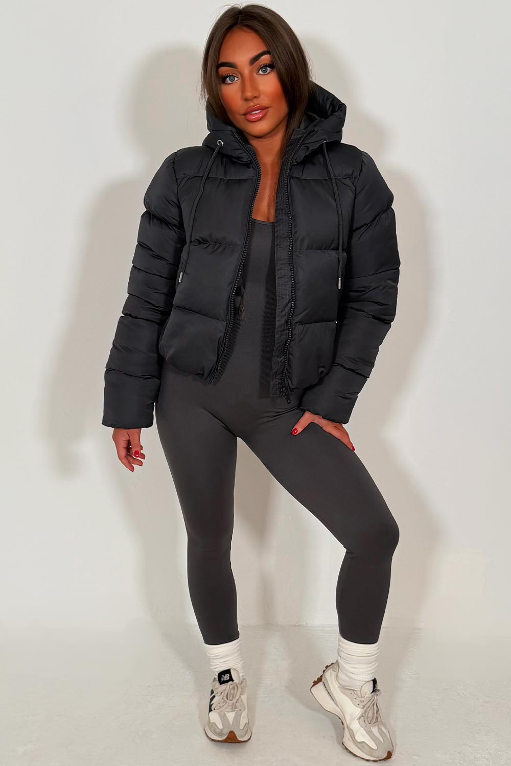 Hooded Puffer Jacket Charcoal Grey