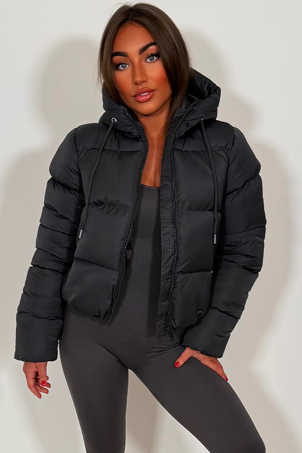 Hooded Puffer Jacket Charcoal Grey